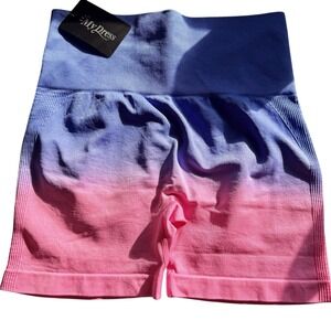 Seamless High Waist Ombre Gym Shorts Purple‎ Blue Pink Booty Scrunch Large / XL